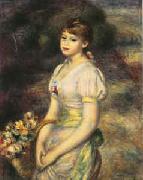 Pierre Renoir Young Girl with Flowers painting